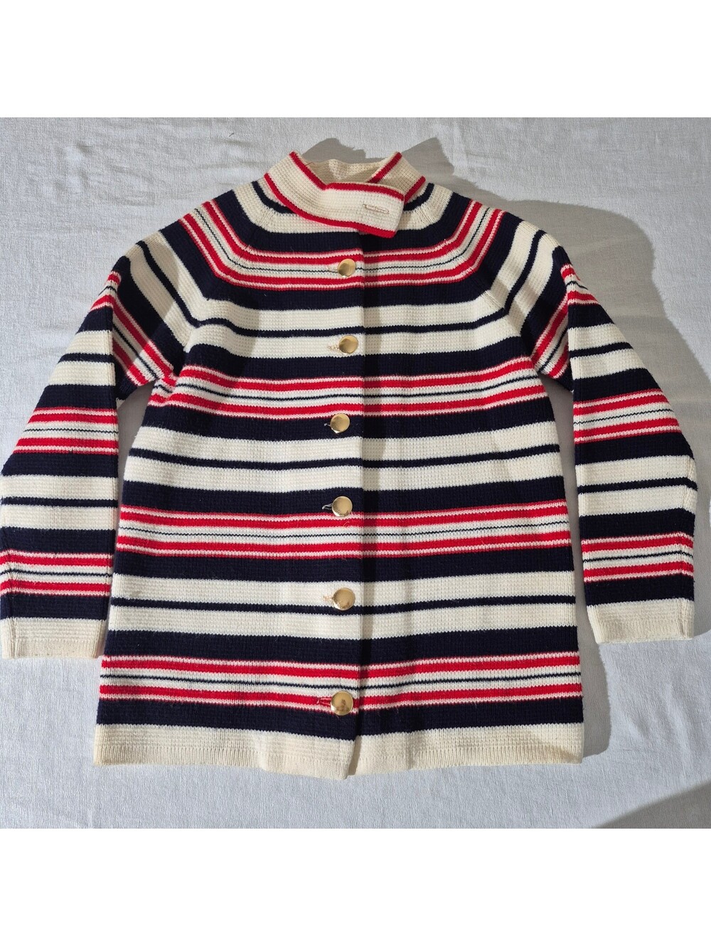 Loomtogs striped knit cardigan L Large hand loomed sweater cottage core buttoned
